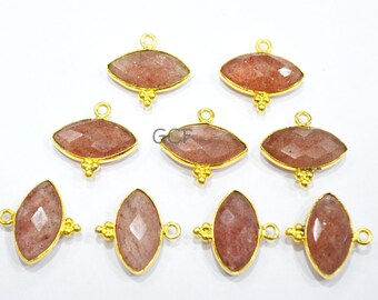 Strawberry Quartz Faceted Marquise Shape Connector , Strawberry Quartz Marquise Shape Bezel Connector , Sold By Piece , 8x15 mm , RB-7068