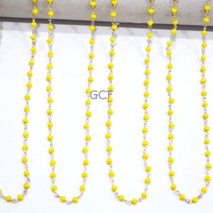 Mystic Yellow Opal Hydro Quartz Faceted Rondelle Rosary Beaded Chain , Yellow Opal Hydro Glass Wire Wrapped Chain , 3 - 3.25 mm , RB-5669