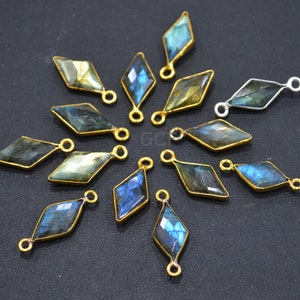 Flashy Labradorite Faceted Diamond Shape Double Bail Connector , Labradorite Single Bail Bezel Connector , Sold By Piece , 17 mm , RB-6644