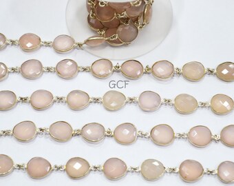 Rose Chalcedon Facettierte Ei Form Verbinder Kette , Rose Pink Chalcedon Ei Form Einfassung Gliederkette , 12x13 mm , RB-5850