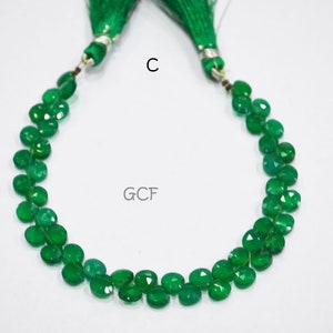 Green Onyx Side Drill Heart Shape Beads , Green Onyx Faceted Heart Shape Briolettes , Sold By Strand , 7 Inches , 6x6 mm , 30337