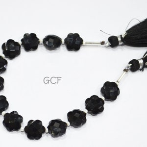 Black Onyx Faceted Flower Shape Beads , Black Onyx Flower Shape Beads , Sold By Strand , 6 Inches , 10 mm , 31311