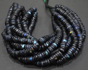 Black Labradorite Heishi Tyre Shape Beads , Labradorite Heishi Tyre Smooth Beads , Sold By Strand , 5.50 - 9 mm , 30346