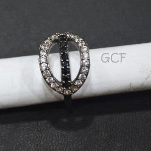 92.5 Sterling Silver Victorian Pave Diamond Ring , Black Onyx Fancy Shape Ring , December Birthstone Ring , Victorian Jewelry  , 30489