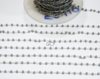 Gray Hydro Quartz Faceted Rondelle Shape Rosary Beaded Chain , Gray Hydro Quartz Wire Wrapped Chain , 3.50 mm , RB-5248