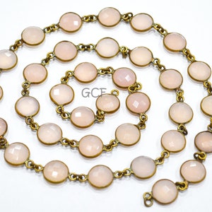 Rose Chalcedony Faceted Coin Shape Connector Chain , Rose Chalcedony Coin Shape Bezel Link Chain , 11 mm , RB-5531