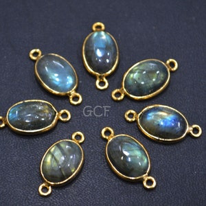 Labradorite Smooth Oval Shape Connector , Labradorite Cabochon Single And Double Bail Bezel Connector , Sold By Piece , 10x14 mm , RB-6230