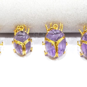 Pink Amethyst Electroplated Beetle Pendant , Egyptian Scarab Pink Amethyst Charm , Sold By Piece , Use To Make Jewelry , 2 - 2.75 cm , 31351