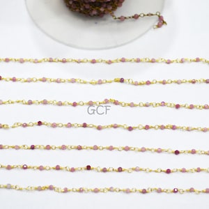 Pink Tourmaline Faceted Rondelle Shape Rosary Beaded Chain , Pink Tourmaline Rondelle Wire Wrapped Chain ,  2 mm , RB-6337