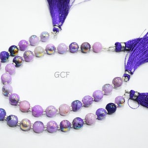 Purple Opal Metallic AB Coated Round Shape Beads , Purple Opal Coated Smooth Round Beads , Sold By Strand , 7 Inches , 6 - 7 mm , 30447