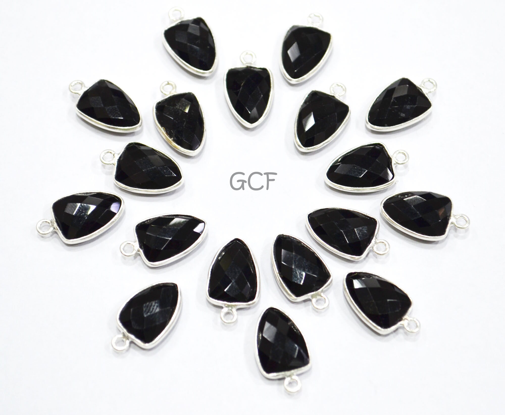 Black Onyx Hydro Quartz Faceted Trillion Shape Connector