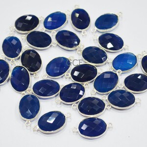 Sapphire Chalcedony Faceted Oval Shape Connector , Sapphire Chalcedony Double Bail Bezel Connector , Sold By Piece , 12.5 - 16 mm , RB-5513