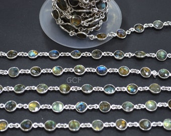 Labradorite Faceted Coin Shape Connector Chain , Labradorite Coin Shape Bezel Link Chain ,  8 mm , RB-6284