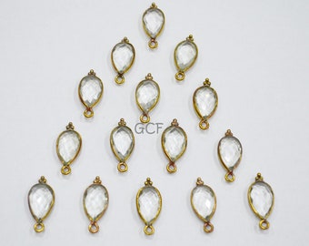 Crystal Hydro Quartz Faceted Pear Shape Connector , Crystal Hydro Quartz Single Bail Bezel Connector , Sold By Piece , 9x14 mm , RB-5564C