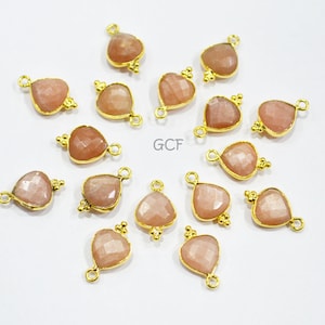 Peach Moonstone Faceted Heart Shape Connector , Peach Moonstone Single Bail Bezel Connector , Sold By Piece , 11 mm , RB-7182