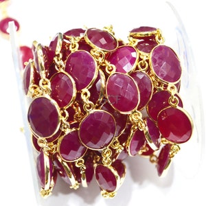 Hot Pink Chalcedony Faceted Slice Shape Connector Chain ,Hot Pink Chalcedony Slice Bezel Link Chain ,  11x13 - 14x16 mm , 6780