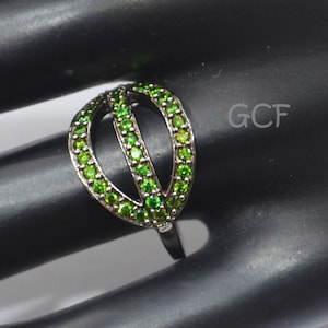 92.5 Sterling Silver Ring , Tsavorite Fancy Shape Ring , Tsavorite Ring , January Birthstone Ring , Victorian Jewelry , Wedding Gift , 30495