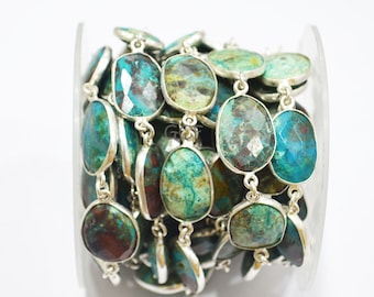 Chrysocolla Free Form Shape Faceted Connector Chain , Chrysocolla Slice Shape Bezel Link Chain ,  12 - 18 mm , RB-6480