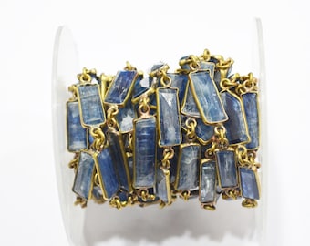 Himalayan Blue Kyanite Tube Baguette Shape Connector Chain , Himalayan Kyanite Faceted Bezel Link Chain ,  15 - 20 mm ,RB-6293