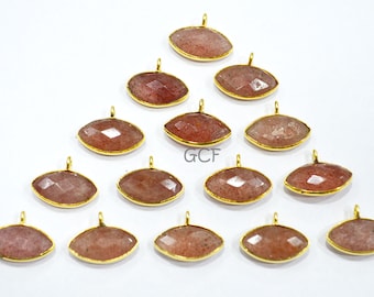 Strawberry Quartz Faceted Marquise Shape Connector , Strawberry Quartz Marquise Shape Bezel Connector , Sold By Piece , 8x15 mm , RB-7067