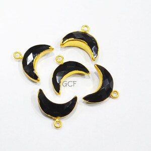 Black Onyx Faceted Crescent Moon Shape Connector , Black Onyx Single Bail Electroplated Charm , Sold By Piece , 18 mm , 18446