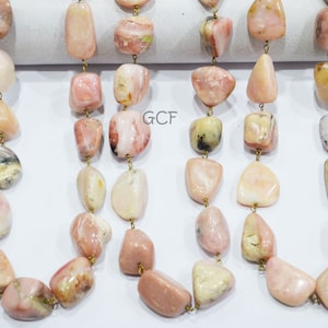 Pink Opal Nuggets Shape Rosary Beaded Chain , Pink Opal Smooth Tumble Shape Wire Wrapped Chain ,  10 - 20 mm , RB-5846