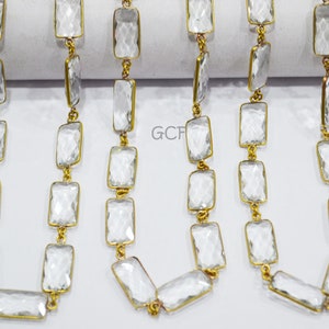 Crystal Hydro Quartz Faceted Baguette Shape Connector Chain , Crystal Hydro Quartz Bezel Link Chain ,  10x20 mm , RB-6039