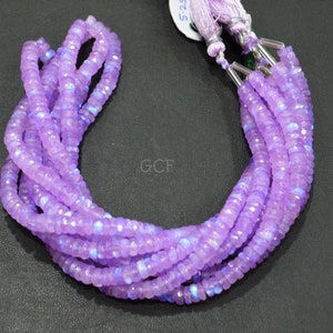 Perline a forma di pneumatico in pietra di luna arcobaleno rivestite di lavanda mistica, perline sfaccettate in pietra di luna mistica di lavanda, 16 pollici, 5,25 - 5,50 mm, 31695