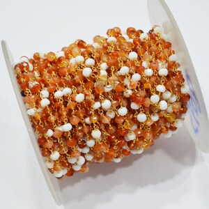 Mexican Fire Opal Faceted Rondelle Shape Rosary Beaded Chain , Mexican Fire Opal Rondelle Shape Wire Wrapped Chain , 3.50 - 4.50 mm ,RB-5608