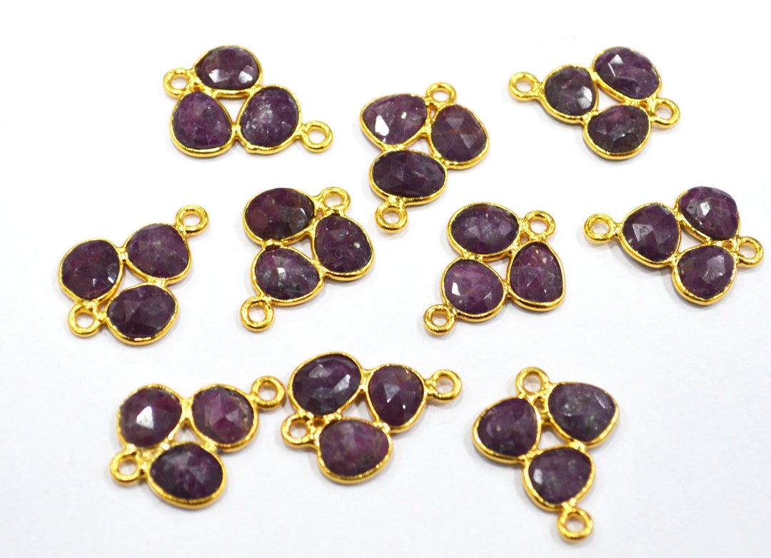 Ruby Components Amazing Ruby 3 Stone 1 Piece Clover Faceted Connector With 1 Gm Gold ...