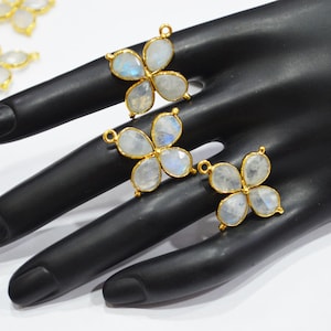 Rainbow Moonstone Faceted Fancy Butterfly Shape Connector , Rainbow Moonstone Single Bail Bezel Connector , Sold By Piece , 25x27 mm , R-038