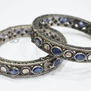 92.5 Sterling Silver Victorian Pave Diamond Bangle , Polki Diamond Bangle , Tanzanite Bangle , Victorian Jewelry , Gift For Her , 30216