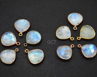 Rainbow Moonstone Faceted Heart Shape Connector ,Rainbow Moonstone Heart Shape Single Bail Bezel Connector , Sold By Piece , 15 mm , RB-5451