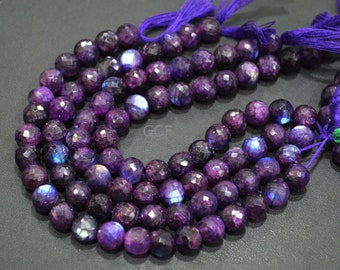 Purple Labradorite Faceted Round Shape Beads , Purple Labradorite Round Shape Beads , Sold By Strand , 7 Inches , 8.50 - 8.75  mm , 30879