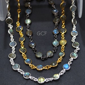 Labradorite Faceted Coin Shape Connector Chain , Labradorite Coin Shape Bezel Link Chain ,  6 mm , RB-6285