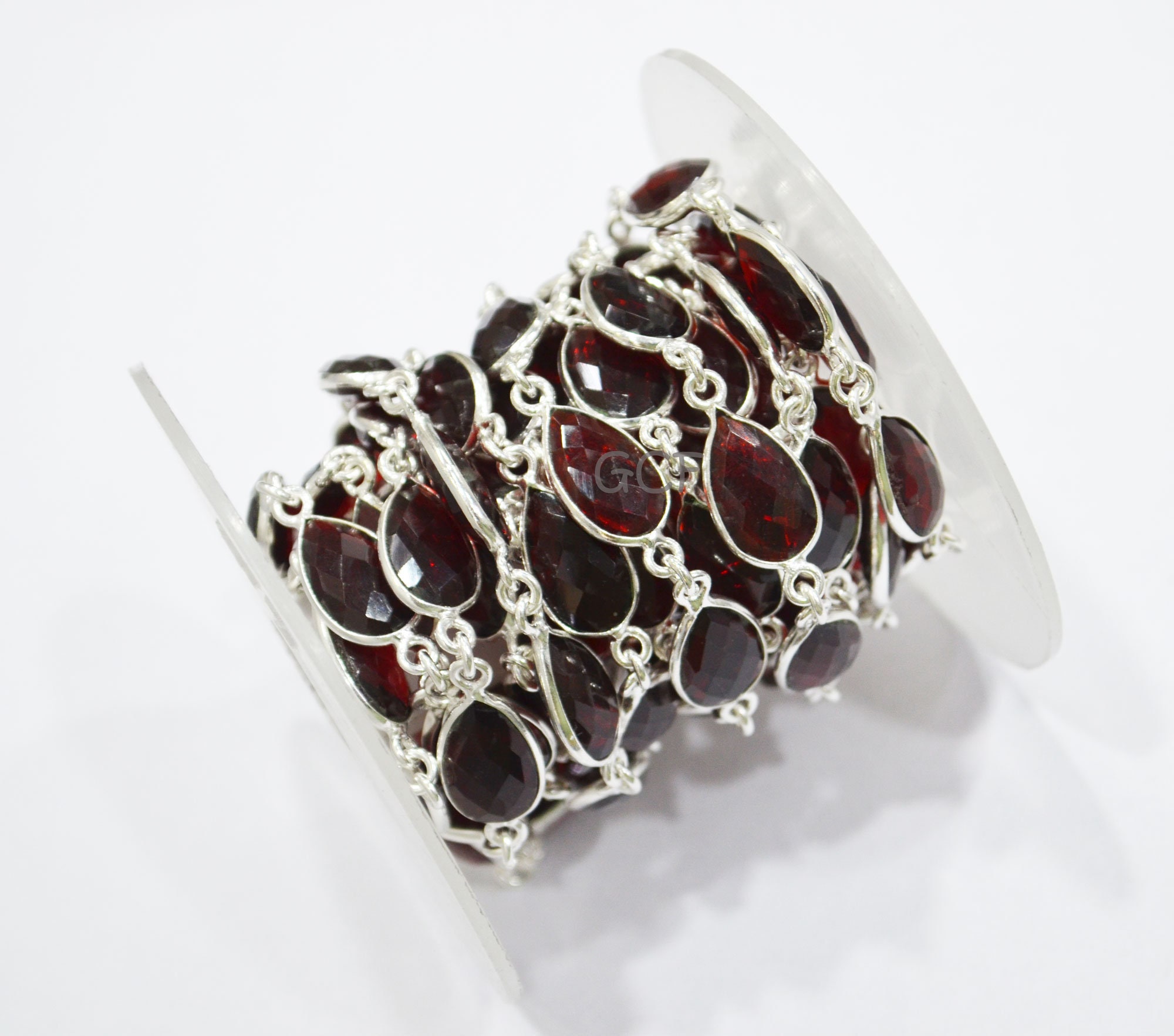 Red Ruby Hydro Quartz Faceted Pear Shape Connector Chain