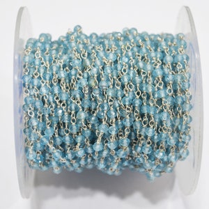 Shaded Sky Blue Topaz Faceted Rondelle Shape Rosary Beaded Chain , Sky Blue Topaz Wire Wrapped Chain ,  3 mm , 6764