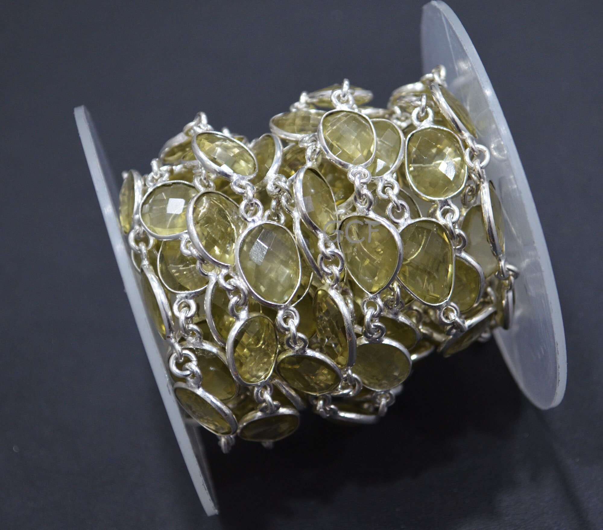 Rock Lemon Quartz Faceted Slice Shape Connector Chain , Rock