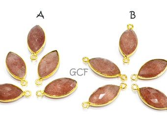 Strawberry Quartz Faceted Marquise Shape Connector , Strawberry Quartz Marquise Shape Bezel Connector , Sold By Piece , 8x15 mm , RB-7066