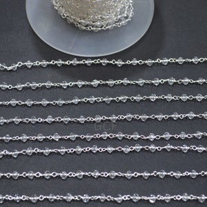 Crystal Hydro Quartz Rondelle Shape Rosary Beaded Chain , Crystal Hydro Quartz Rondelle Shape Wire Wrapped Chain , 3 - 3.50 mm , RB-5634