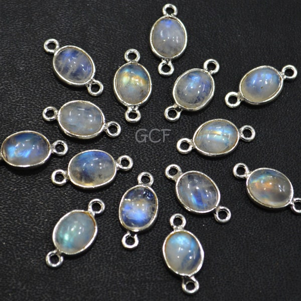 Rainbow Moonstone Smooth Oval Shape Connector , Rainbow Moonstone Cabochon Double Bail Bezel Connector , Sold By Piece , 8x16 mm , RB-6076