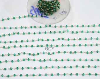 Emerald Hydro Quartz Faceted Rondelle Shape Rosary Beaded Chain , Emerald Hydro Quartz Wire Wrapped Chain , 3 - 3.50 mm , RB-5665