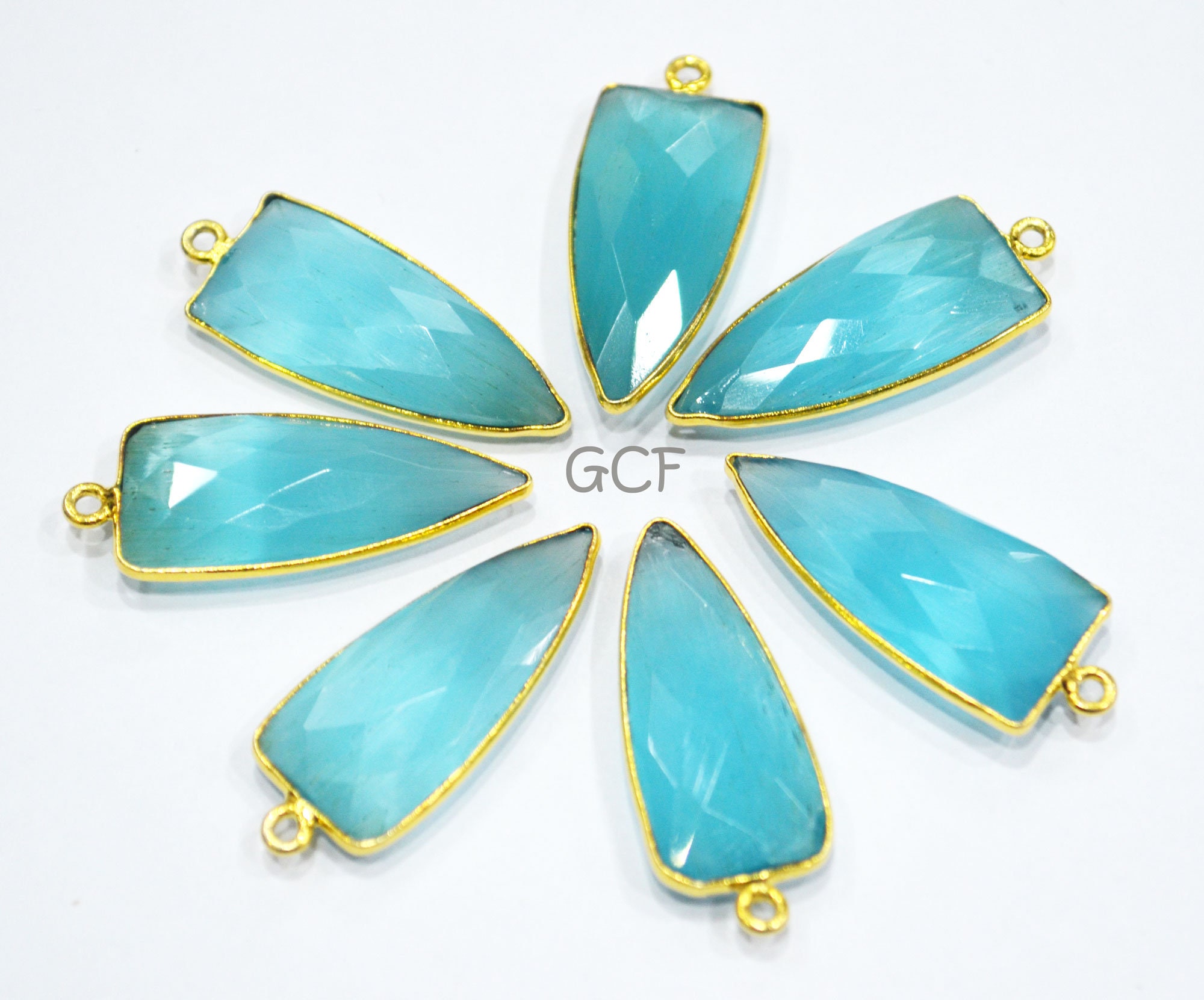 Sky Blue Color Hydro Glass Faceted Connector , Sky Blue Color