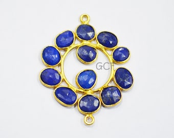 Connecteur naturel en forme de pièce en argent sterling Lapis Lazuli , Lapis Lazuli à facettes Double Bail Charm , Vendu par pièce , 3 - 3.5 cm , RB-6078