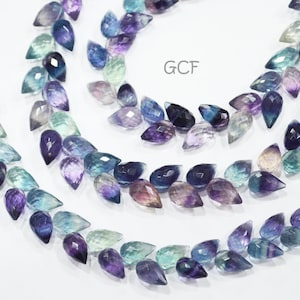 Multi Fluorite Diagonal Drill Tear Drops Shape Beads , Multi Fluorite Faceted Briolettes , Sold By Strand , 7.5 Inches ,6x9 - 7x10 mm ,31278