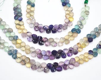 マルチカラー フローライト ファセット ハート ビーズ、7-8 mm、7