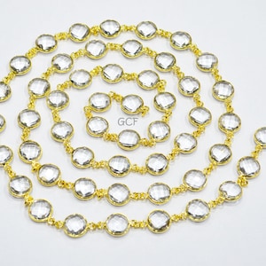 Crystal Hydro Quartz Faceted Coin Shape Connector Chain , Crystal Hydro Quartz Coin Shape Bezel Link Chain ,  10 mm , 7258