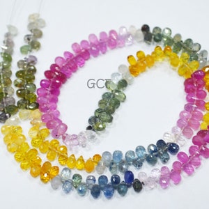 Multi Sapphire Tear Drops Shape Beads , Multi Sapphire Faceted Briolettes , Sold By Strand , 16 Inches , 3x4 - 3.50x5.50 mm , 30229