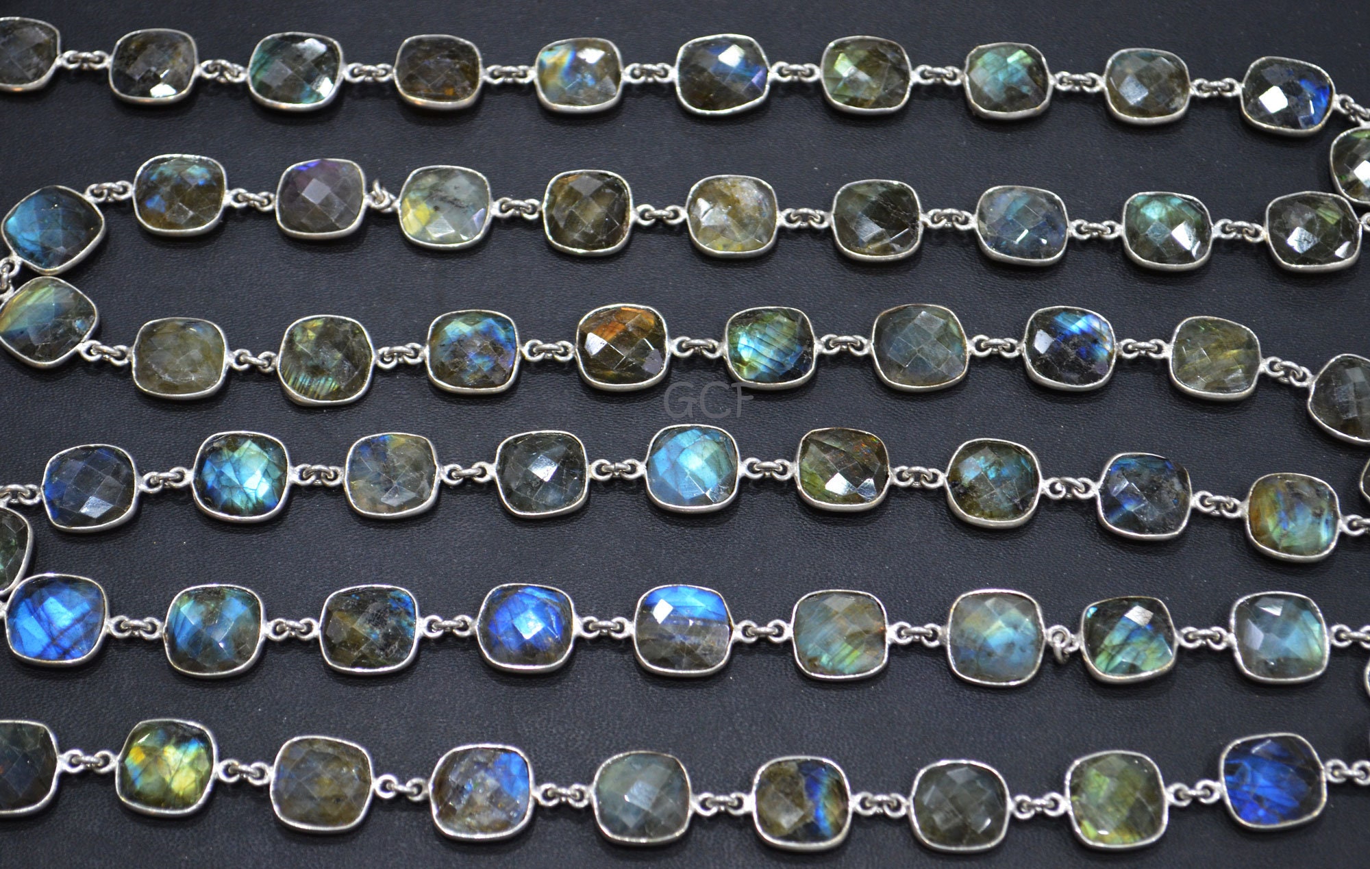 Labradorite Faceted Cushion Shape Connector Chain , Labradorite
