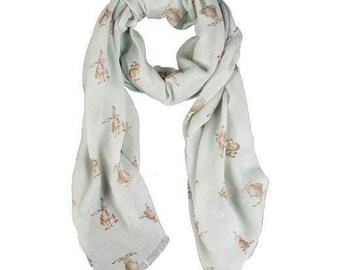 Wrendale Designs Leaping Hare Design Scarf with Gift Bag Gift Idea for Women 